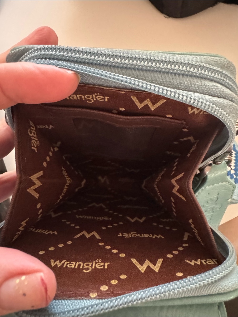 Wrangler Aqua Teal Aztec Crossbody Phone Bag with Coin Pouch - Picture 5 of 5